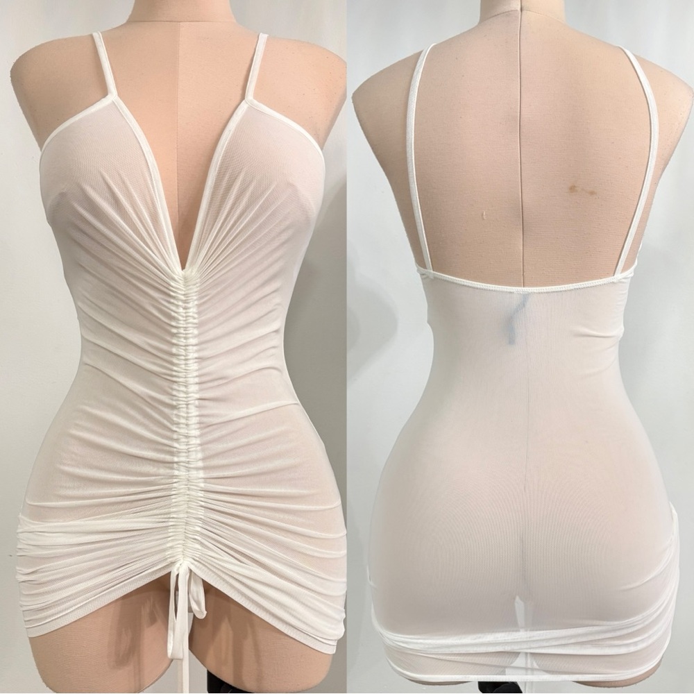 Elegant White sheer dress lingerie cover up teddy Medium